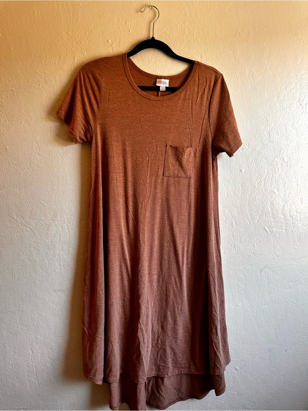 LuLaRoe - Carly - Short Sleeve Pocket Swing Dress - Heathered Rust